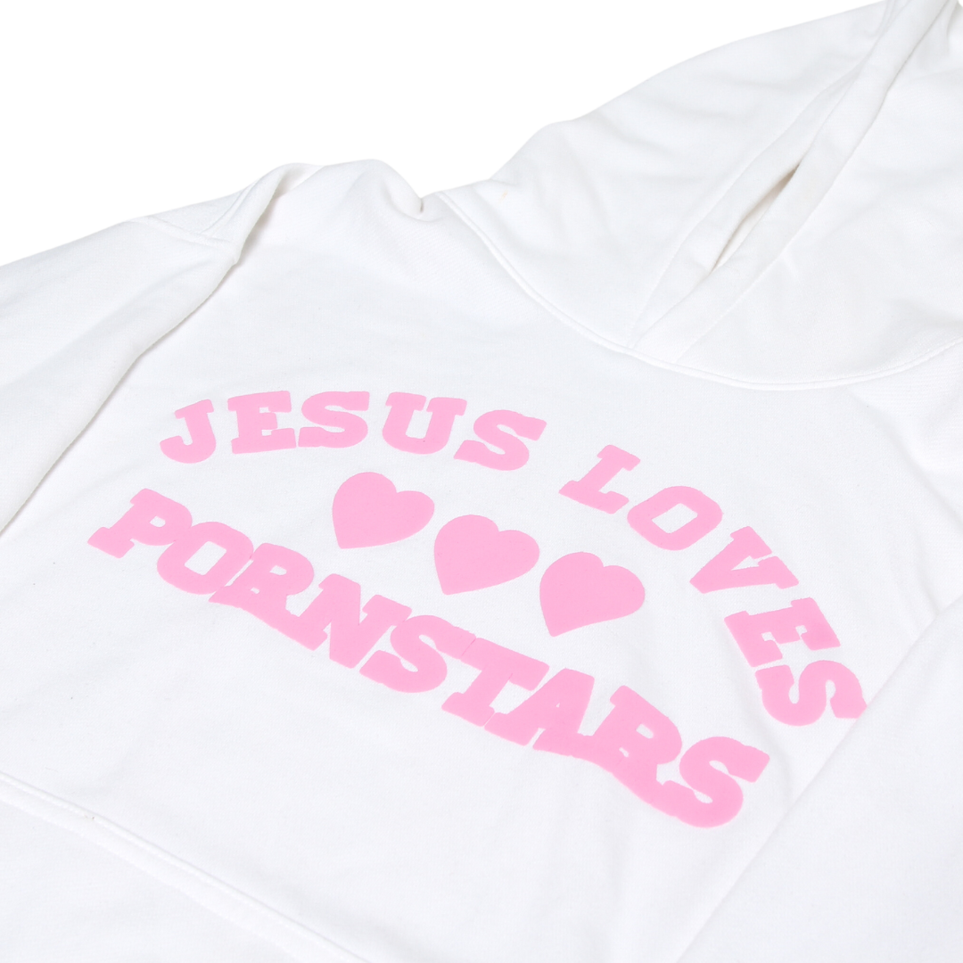 JESUS LOVES PORNSTARS HOODIE PINK/WHITE