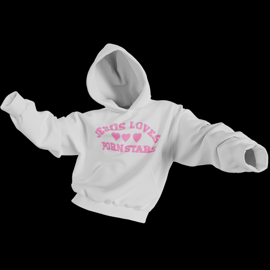 JESUS LOVES PORNSTARS HOODIE PINK/WHITE